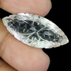 Corte marquesa con espalda talla flor cuarzo blanco 35,47 quilates 35x15 mm piedra preciosa grande - Imagen 1 de 14