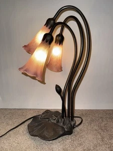 Meyda Tiffany Lighting 254357 Lavender Pond Lily Three Light Lamp Bronze 16” - Picture 1 of 4