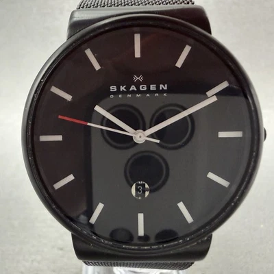 Reloj Skagen Hombre 40mm Esfera Negra Tono Negro Fecha Redondo SKW6053 Batería Nueva Foto 1 de 4
