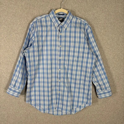 Рубашка мужская Lands End 16,5 32 синяя клетчатое платье без утюга Supima Pinpoint сшитая на заказ - Изображение 1 из 4