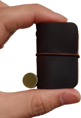 Miniature Notebook - Handmade Leather Cover with Book Insert, Portable Travel Si - Image 1 of 4