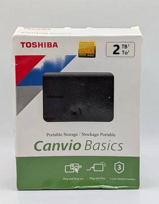 Toshiba Canvio Basics 2 TB Portable External Hard Drive, Black, NIB, NEW - Image 1 of 4