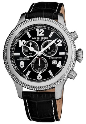 Akribos XXIV AK575BK Swiss Quartz Chronograph Day Date Silver Black Mens Watch - image 1 of 4