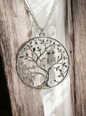  Lange Kette Anhänger XXL ** Eule***Silberfarben/Klar Rund Strass Modeschmuck - Bild 1 von 4