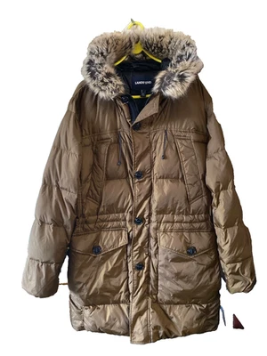 Lands' End  Rusk Brown Down Filled Parka Coat Fur Hood, Sz L/XL - Image 1 of 4