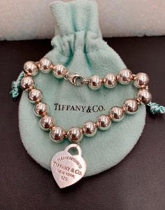 Tiffany & Co. Sterling Silver 925 Heart Tag 8mm Bead Ball Bracelet - Bild 1 von 9