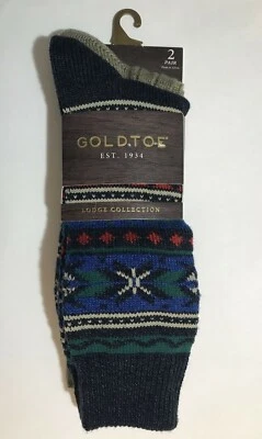 Calcetines Colección Lodge Puntera Dorada - Azul Beige Fair Isle - Paquete de 2 - Zapato Talla 6-12.5 Foto 1 de 3