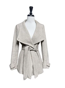 Trench cappotto Jessica Simpson marrone nubby tweed con cintura taglia small - Foto 1 di 6