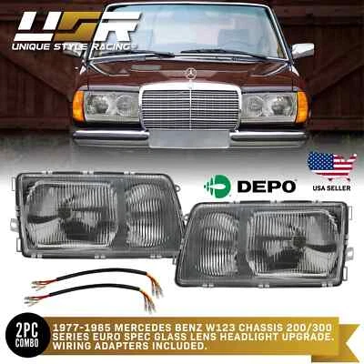DEPO Euro Glass Headlight + Wiring Adapter for 1977-1985 Mercedes W123 200 / 300 Foto 1 de 4