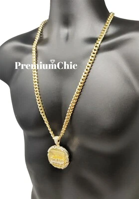 Colgante Jumbo Última Cena y Collar Cadena Eslabón Cubano 30" Hombres Chapado Circonita  Foto 1 de 4