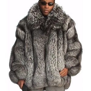 Top Men Genuine Silver Fox Fur Jackets Multicolor Winter Real Fur Coats Overcoat - Picture 1 of 11