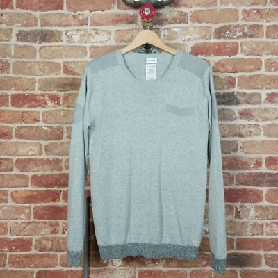 Diesel Jumper Sweater Knitted Grey Cotton Wool Blend With Felted Patches Mens M - Image 1 of 4