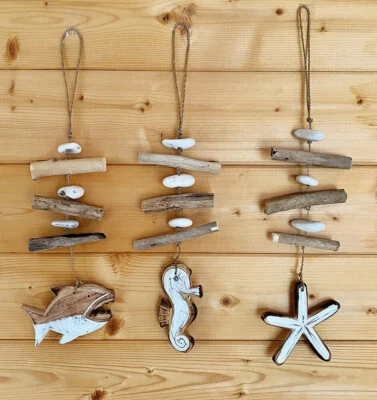 Hängedeko Set Strandgut 3 Stück Holzdeko Fisch Seestern Seepferdchen Maritim - Bild 1 von 2