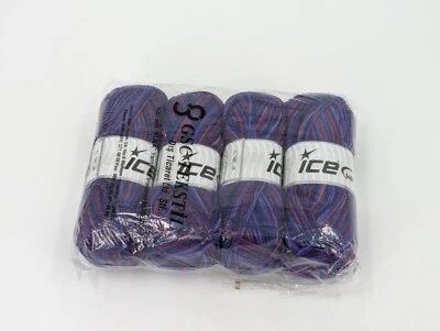 Lote de 4 calcetines Ice Yarns 100 g cada uno, 75 % lana superlavada + 25 % poliamida, púrpura Foto 1 de 4