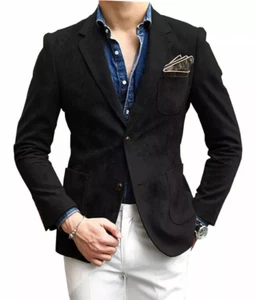 Men Black Leather Blazer 2 Button Pure Suede Coat Jacket Size S M L XL XXL 3XL - Picture 1 of 5