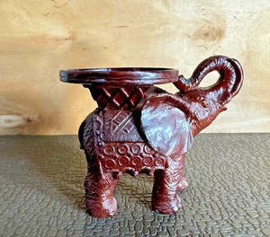 Red Polyresin Elephant Figurine Candle Holder - Picture 1 of 6