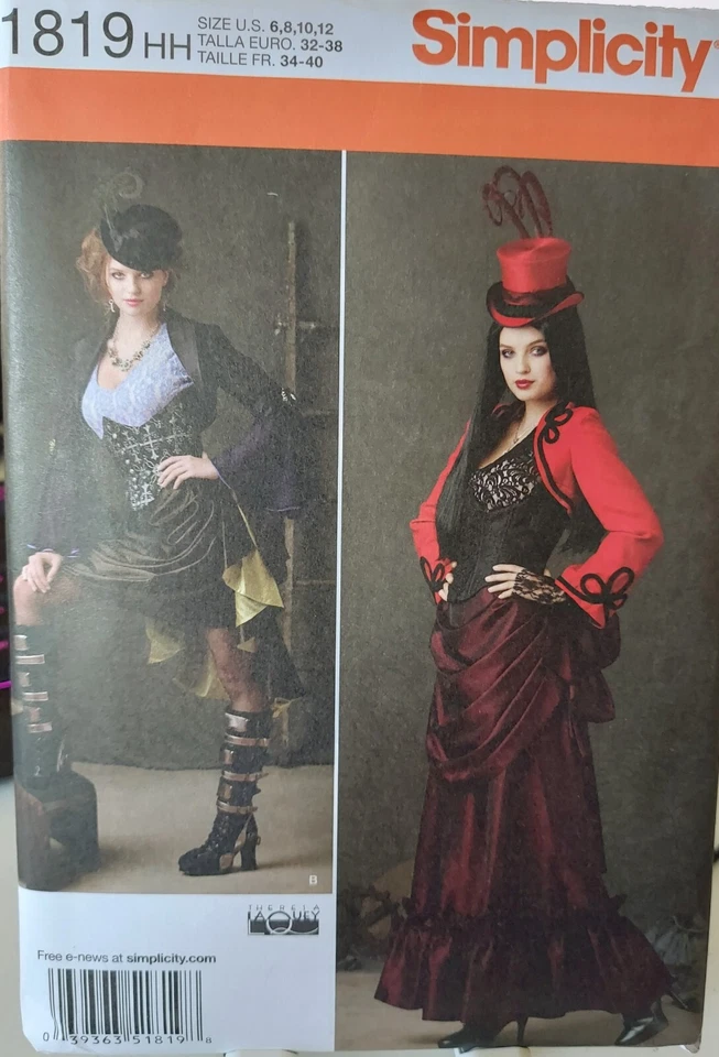 Simplicity Pattern 1819 HH Goth Steampunk Victorian Halloween Costume Size 6 - 1