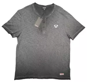 True Religion T-Shirt Men's 2XL TG Gray Heather Embro SS Henley Logo $69 - Picture 1 of 11