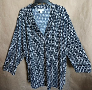 CHARTER CLUB WOMENS PULLOVER TOP V-NECK NAVY BLUE AND WHITE  PLUS SIZE 3X # 4494 - Picture 1 of 8