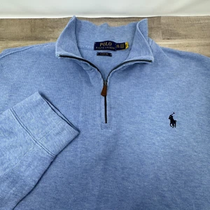 Polo Ralph Lauren Estate Rib Blue Knit Sweater Men's XXL 1/4 Zip Pullover - Picture 1 of 6
