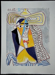 Superbe Lithographie de Pablo PICASSO " Femme au Chapeau " - Photo 1/3