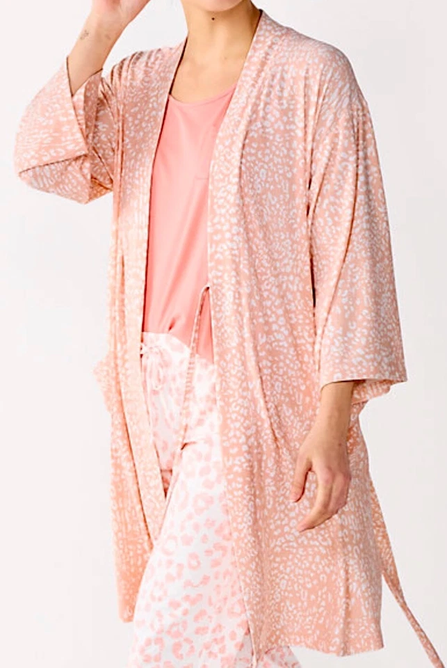 New SONOMA Knee Length Jersey Wrap Robe - Sz Large / L - Coral Pink Animal Print - Image 1 of 1
