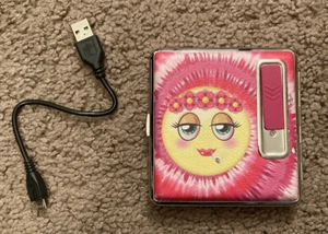 Cigarette 72 mm Shorts Joint Dual Case Lighter w/ Charger Pink Tie Dye Holder - Picture 1 of 9
