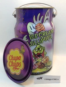 VTG Chupa Chups Lollipop Advertising Tin Milk Can Canister Bail Handle Halloween - Picture 1 of 12