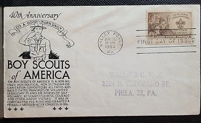 (USA-215) USA 1950 FDC #995 Boy Scouts of America Valley Forge PA addressed - Image 1 of 2