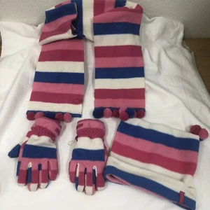 Girls Childrens Place Scarf, Hat Glove Bundle Size 7-8 Stripes Pink Purple 10-14 - Picture 1 of 10
