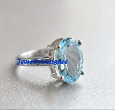 Natürlich Blau Topas Edelstein Mit 925 Sterlingsilber Ring Für Damen #J099 - Bild 1 von 3