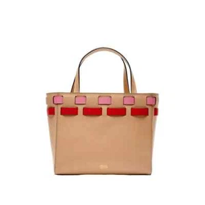 Frances Valentine Henry Basketweave Tote ~ Natural (Tan, Pink, Red) - Picture 1 of 9