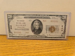 Serial # 000001 $20. N.C.N. Danbury, Ct. 943 Rare - Picture 1 of 5