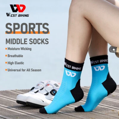 Cycling Socks Breathable Compression MTB Road Bike Sports Middle Socks a Pair - Image 1 of 4