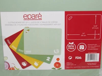 EPARE 切割板 4 件套标签和颜色编码 14 英寸 X 10.8 英寸不含双酚 A 全新 — 第 1/2 张图片