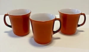 Lot of 3 PYREX Coffee Cups Burnt Orange Glass 10 oz Mugs D-Handle Vintage Retro - Picture 1 of 13
