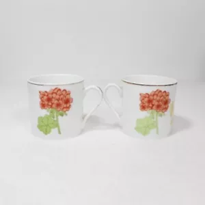 Vintage Floral China Demitasse Espresso Cups Set of 2 White Pink Green Gold - Picture 1 of 8