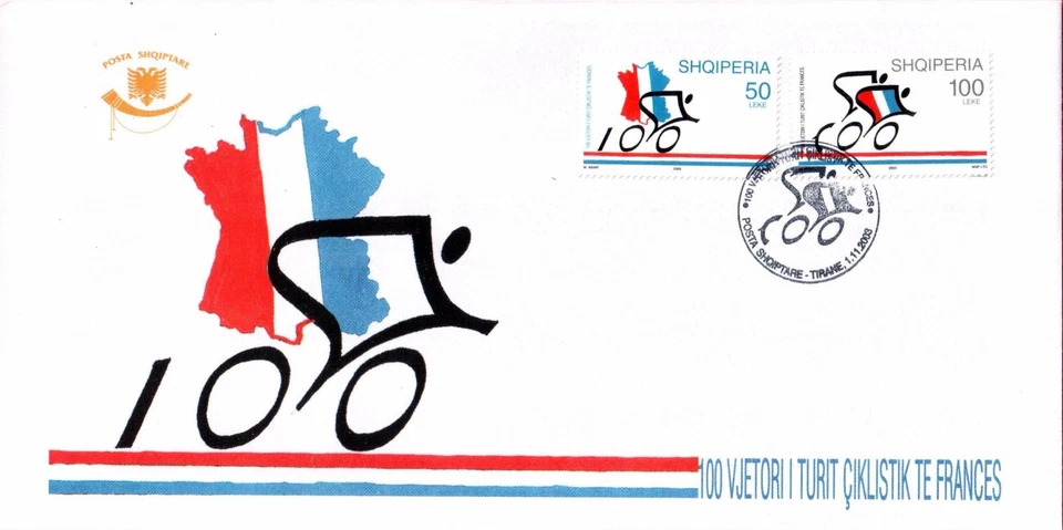 Albania 2003. 100 ANNIVERSARY OF FRANCE BICYCLE RACING TOUR. SPORT. FDC MNH - Image 1 of 1