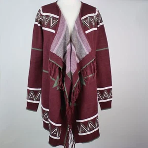 Ultra Flirt Womens Medium Aztec Geometric Fringe Boho Cardigan - Picture 1 of 4