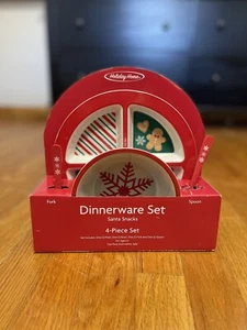 Christmas Children’s Melamine Dinnerware Set Of 4- Santa Snacks (New/Unused) - Picture 1 of 4