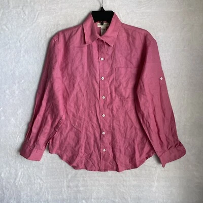 Jones New York Womans Button Top Solid Pink Small Linen Long Sleeve Collar - Image 1 of 4