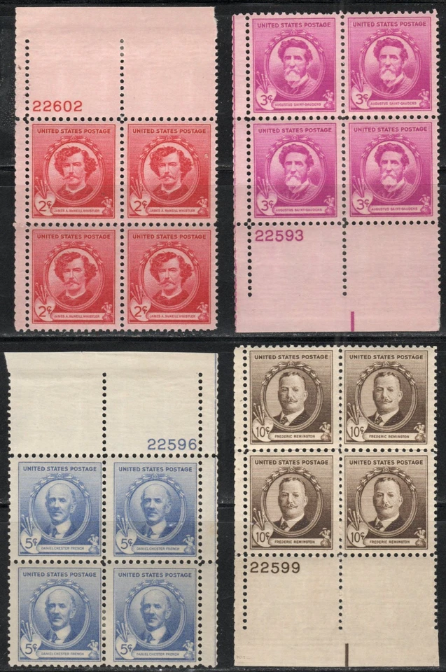 US Scott #885 - 888, Plate blocks of 4, MH "American Artists" - Image 1 of 1
