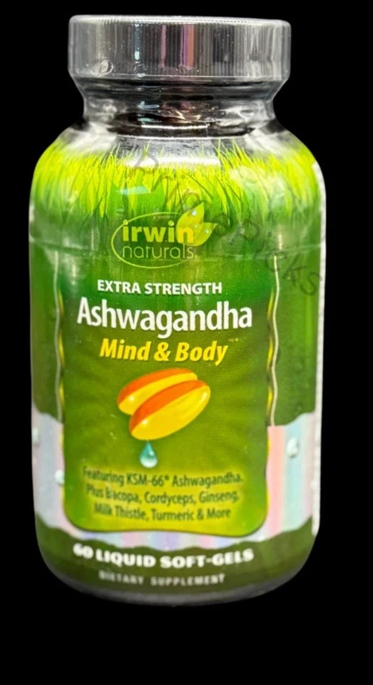 🌿 Irwin Naturals Ashwagandha Mente y Cuerpo Extra Fuerza 60 Cápsulas Blandas 💪 Calma Foto 1 de 1