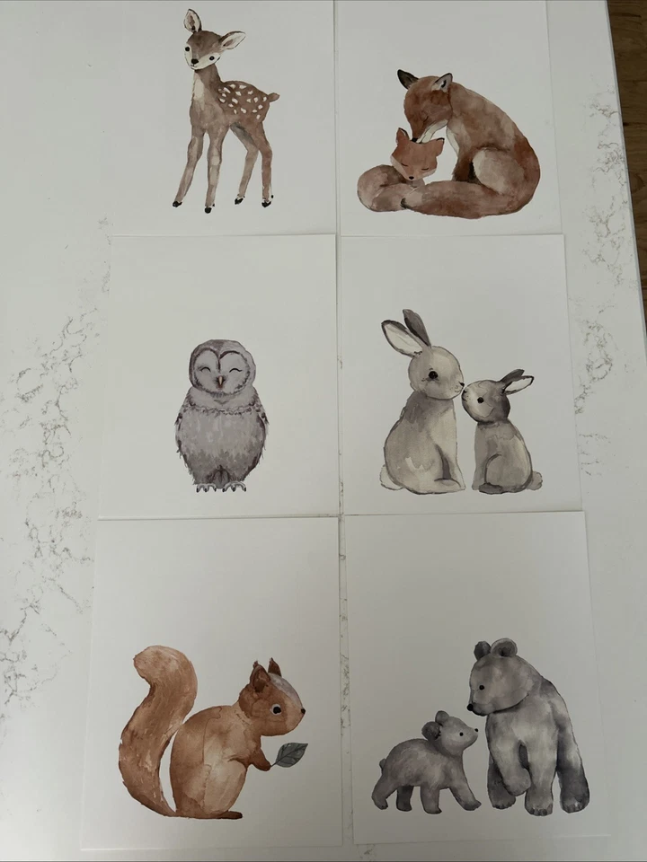 Corderos e hiedra acuarela animales del bosque 6 piezas sin marco vivero arte de pared decoración Foto 1 de 1