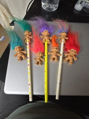 "Figuras de lápiz Troll vintage (lote de 7) de 1,5"" usadas buen estado" 3 lápices Foto 1 de 4