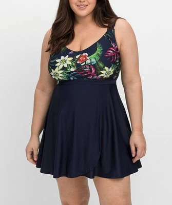 sheego Damen Tankini-Oberteil Bademode marine gemustert Gr. 42 B NEU - Bild 1 von 4