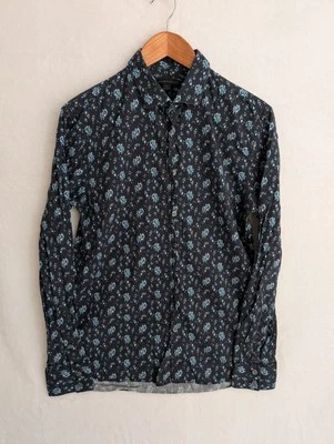 Camisa John Varvatos EE. UU. Manga Larga Con Botones Para Hombre Pequeña Negra Azul Floral Foto 1 de 4