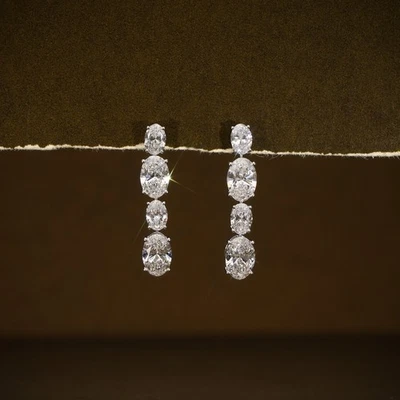 18k White Gold Oval Cut Lab Grown Diamond Drop Earrings – 5.96ct VVS2 IGI - Image 1 of 4