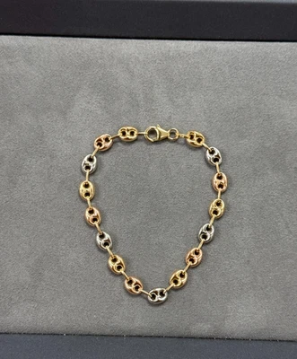 6.5mm All Shiny Puffed Mariner Anchor Link Bracelet Real 14K Tri-color Gold - Image 1 of 4