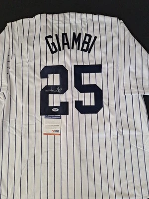 Jason Giambi Custom White Pinstripe Autographed New York Yankees Jersey PSA - Image 1 of 4